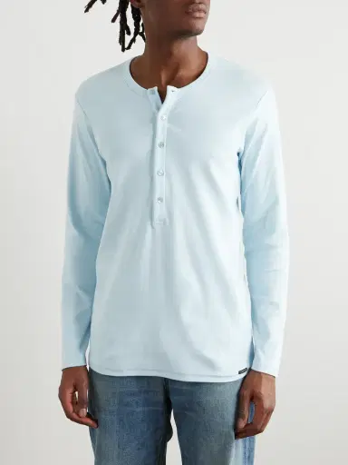 Tom Ford Slim-Fit Stretch-Cotton Jersey Henley Pyjama T-Shirt - Men | Thumbnail 3
