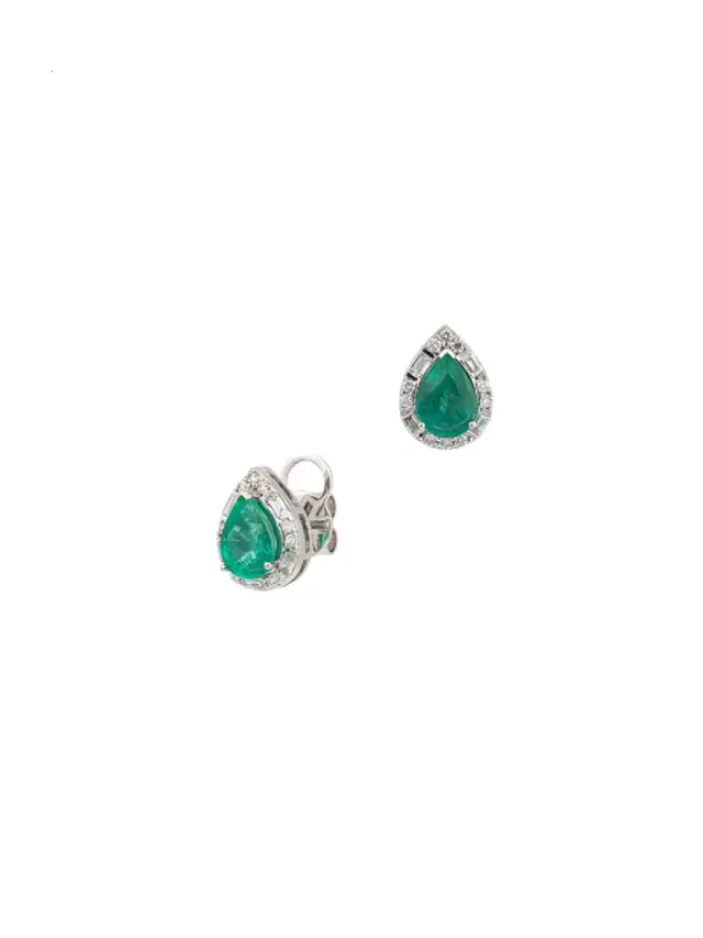 Wish Fine Jewelry 2.76ct Emerald Diamond 18K Gold Pear Earrings
