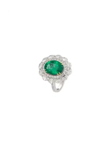 Wish Fine Jewelry 6.03ct Diamond Emerald 18K Gold Sunburst Ring | Thumbnail 1 Wish Fine Jewelry 6.03ct Diamond Emerald 18K Gold Sunburst Ring | Thumbnail 1