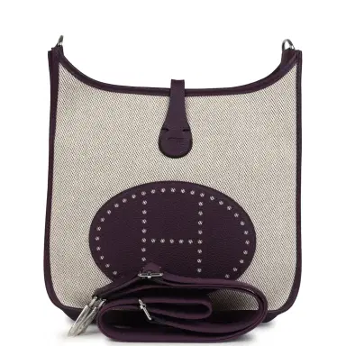 HERMÈS Hermes Evelyne III PM Cassis Clemence and Ecru Toile H Palladium Hardware | Thumbnail 1