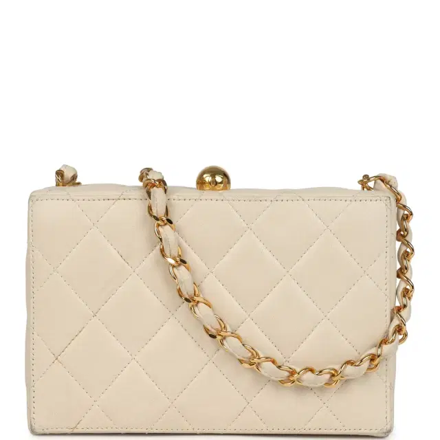 Chanel Vintage Chanel Box Clutch Bag Beige Lambskin Gold Hardware