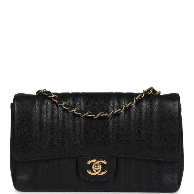 Chanel Vintage Chanel Medium Vertical Flap Bag Black Caviar Gold Hardware