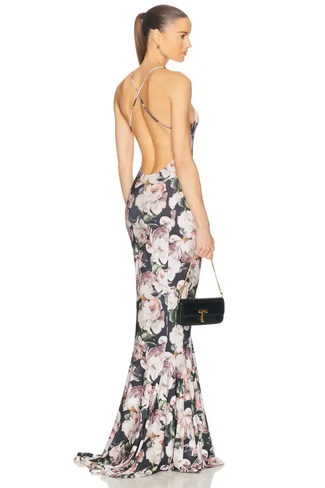 Norma Kamali Low Back Slip Fishtail Gown