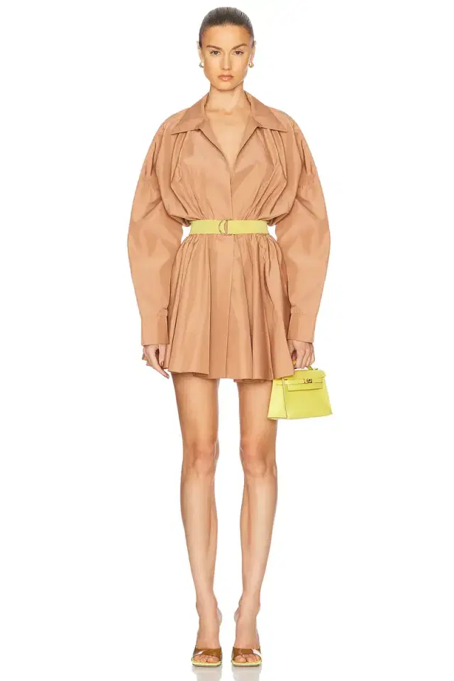 Norma Kamali Super Oversized Boyfriend Shirt Flared Mini Dress