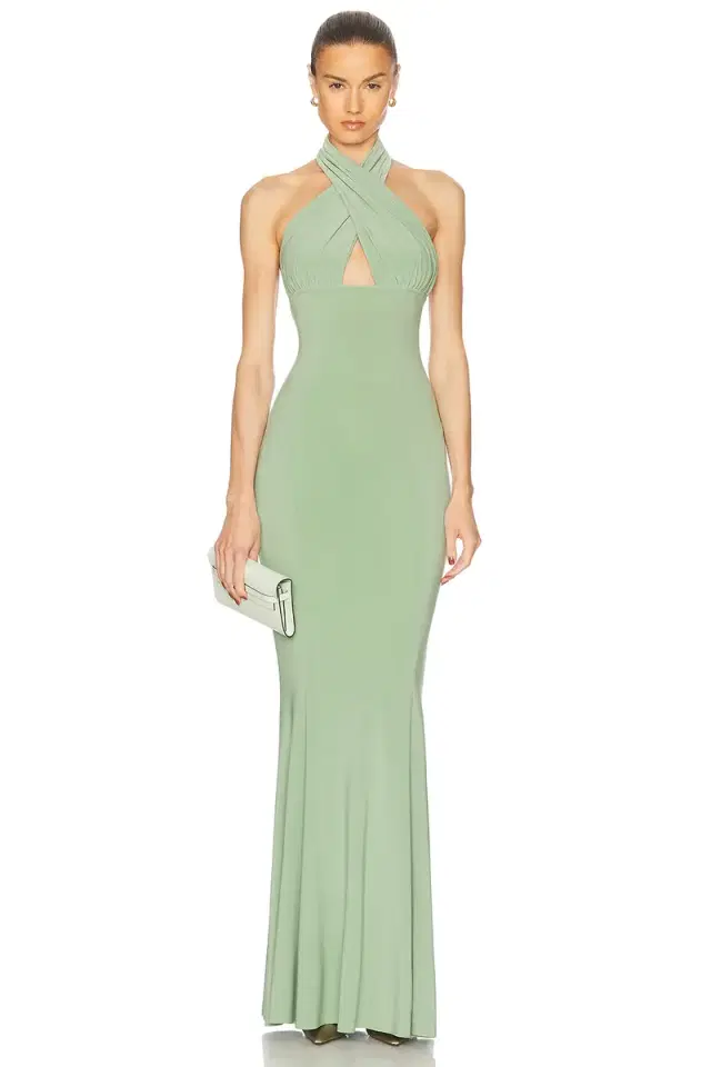Norma Kamali Cross Halter Fishtail Gown