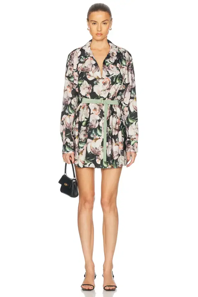 Norma Kamali Super Oversized Boyfriend Shirt Flared Mini Dress