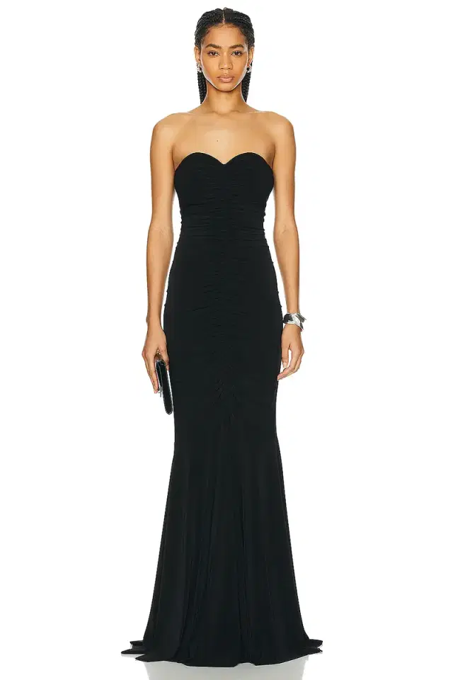 Norma Kamali Strapless Shirred Front Fishtail Gown