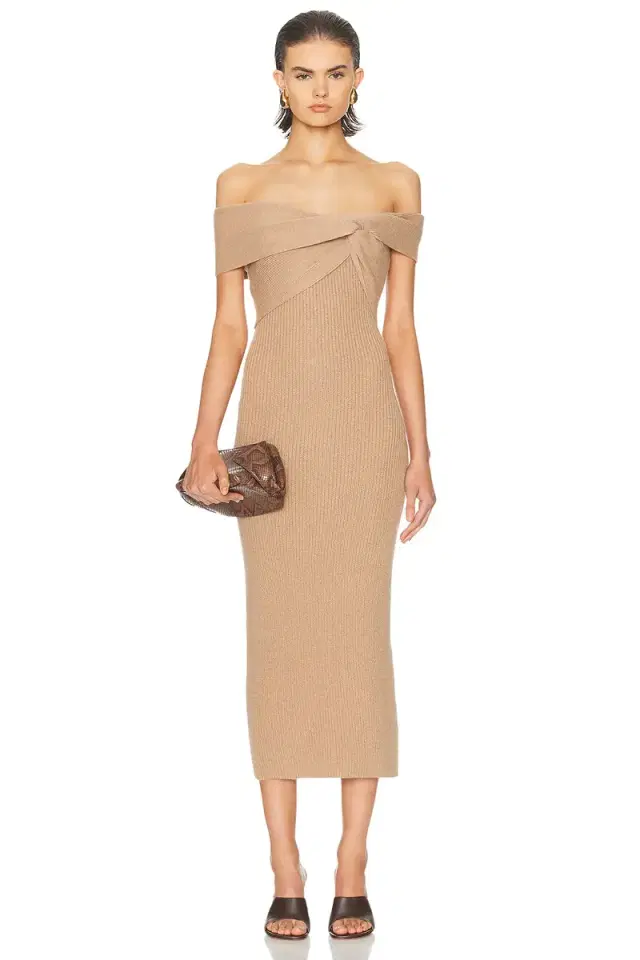 Roland Mouret Cashmere Off Shoulder Midi Dress
