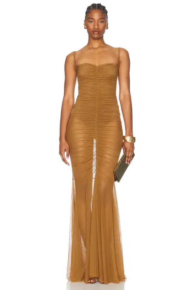 Norma Kamali Strapless Shirred Front Fishtail Gown