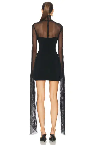 Norma Kamali Ribbon Sleeve Turtleneck Mesh Mini Dress | Thumbnail 3 Norma Kamali Ribbon Sleeve Turtleneck Mesh Mini Dress | Thumbnail 3