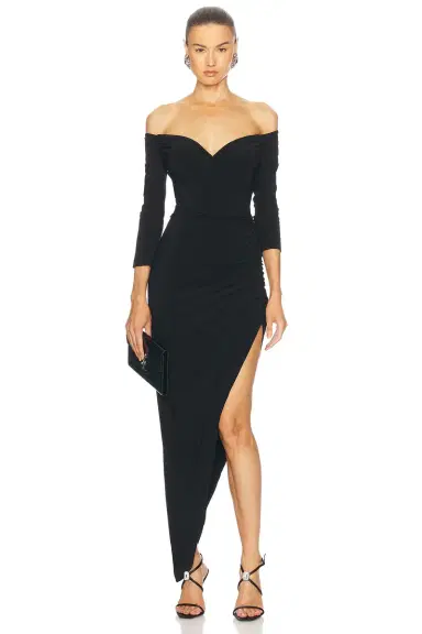 Norma Kamali Off Shoulder Sweetheart Side Drape Gown | Thumbnail 1 Norma Kamali Off Shoulder Sweetheart Side Drape Gown | Thumbnail 1