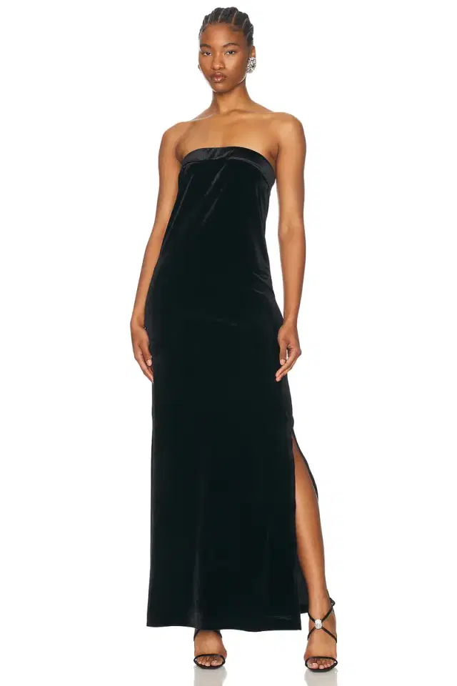 Norma Kamali Strapless Tailored Side Slit Gown