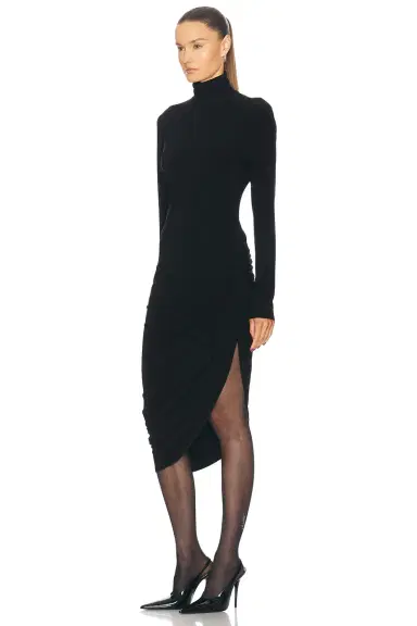 Norma Kamali Long Sleeve Turtleneck Side Drape Dress | Thumbnail 3 Norma Kamali Long Sleeve Turtleneck Side Drape Dress | Thumbnail 3