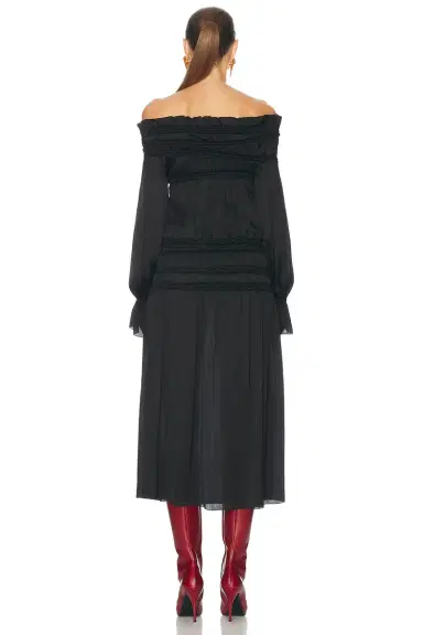 Saint Laurent Off The Shoulder Midi Dress | Thumbnail 4 Saint Laurent Off The Shoulder Midi Dress | Thumbnail 4