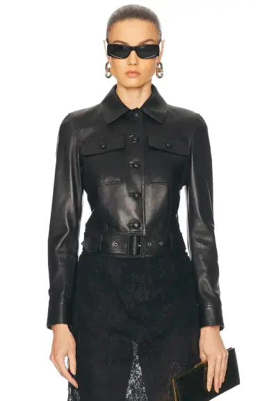 Saint Laurent Cropped Leather Jacket | Thumbnail 1 Saint Laurent Cropped Leather Jacket | Thumbnail 1