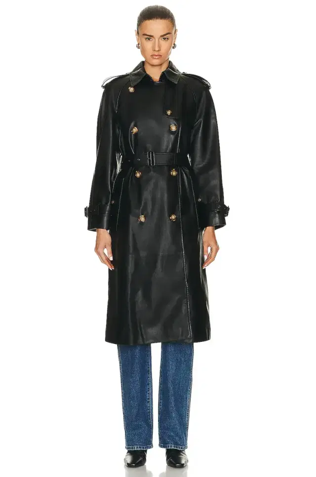 Leather Double Breasted Trench Coat