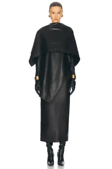 Nour Hammour Edra Sleek Leather Cape | Thumbnail 1 Nour Hammour Edra Sleek Leather Cape | Thumbnail 1