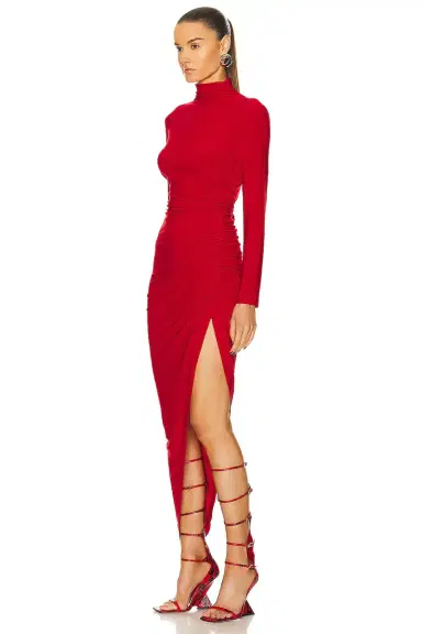 Norma Kamali Long Sleeve Turtleneck Side Drape Gown | Thumbnail 3 Norma Kamali Long Sleeve Turtleneck Side Drape Gown | Thumbnail 3