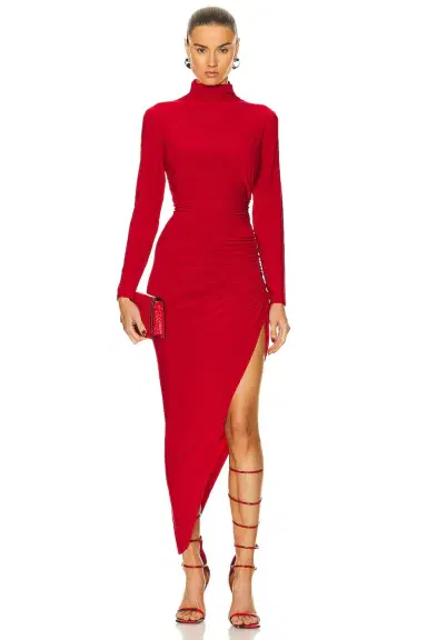 Norma Kamali Long Sleeve Turtleneck Side Drape Gown | Thumbnail 1 Norma Kamali Long Sleeve Turtleneck Side Drape Gown | Thumbnail 1
