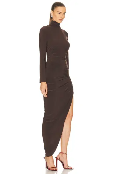 Norma Kamali Long Sleeve Turtleneck Side Drape Gown | Thumbnail 2 Norma Kamali Long Sleeve Turtleneck Side Drape Gown | Thumbnail 2