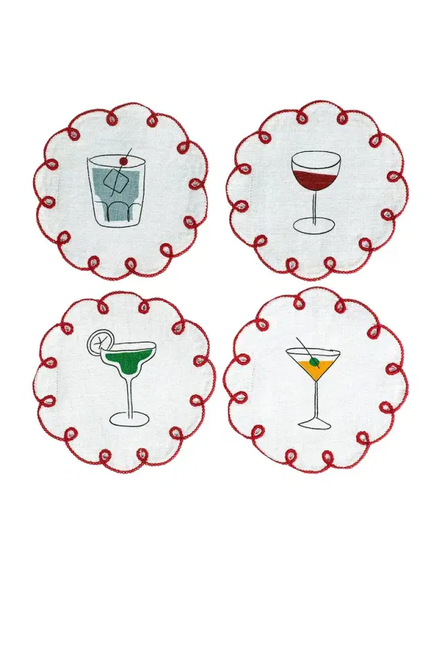Misette Embroidered Linen Coasters Set Of 4