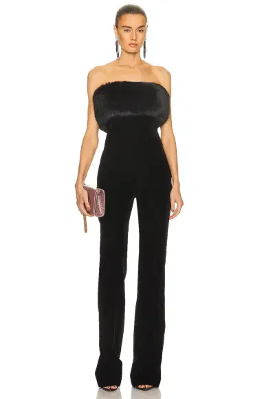 Saint Laurent Strapless Velour Jumpsuit | Thumbnail 1 Saint Laurent Strapless Velour Jumpsuit | Thumbnail 1