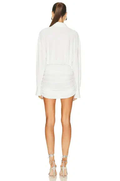 Norma Kamali Oversized Shirt Shirred Bottom Mini Dress | Thumbnail 3