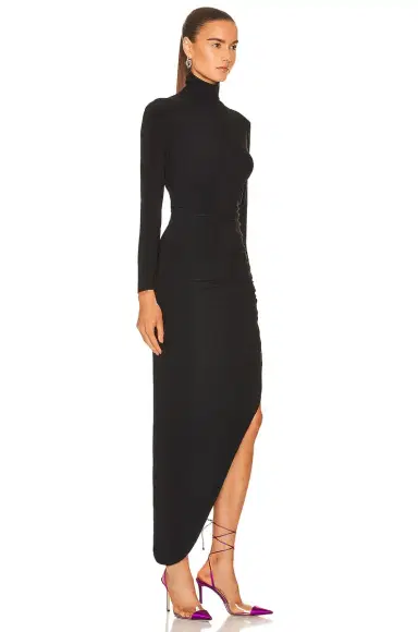 Norma Kamali Long Sleeve Turtleneck Side Drape Gown | Thumbnail 2 Norma Kamali Long Sleeve Turtleneck Side Drape Gown | Thumbnail 2