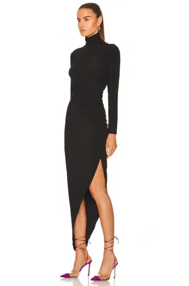 Norma Kamali Long Sleeve Turtleneck Side Drape Gown | Thumbnail 3 Norma Kamali Long Sleeve Turtleneck Side Drape Gown | Thumbnail 3