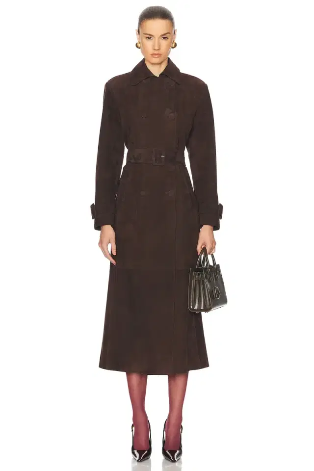 NOUR HAMMOUR Tate Tailored Suede Trench Coat