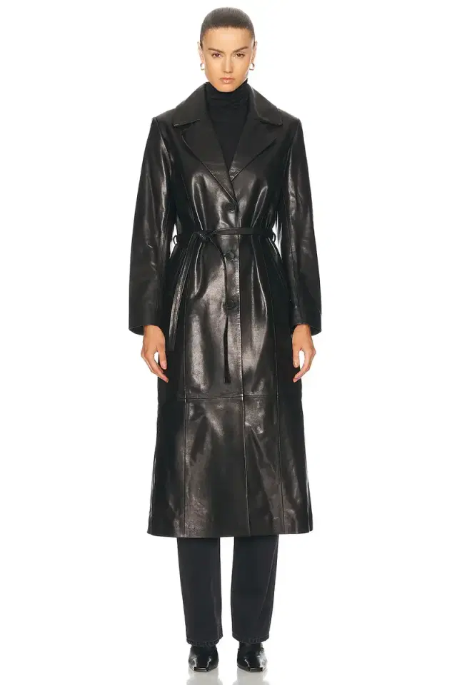 NOUR HAMMOUR Tamara Belted Leather Trench Coat