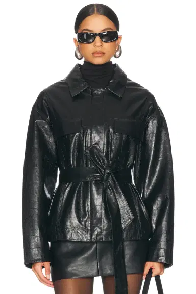 Nour Hammour Tilda Waist-Tied Leather Jacket | Thumbnail 1 Nour Hammour Tilda Waist-Tied Leather Jacket | Thumbnail 1
