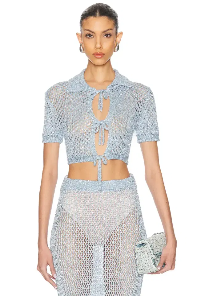 AREA Sequin Crochet Short Sleeved Cardigan