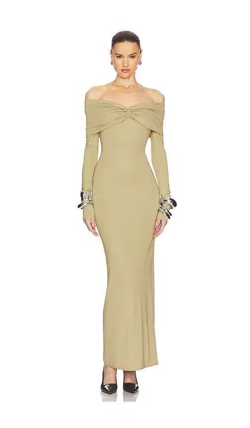 Helsa Matte Jersey Off Shoulder Maxi Dress