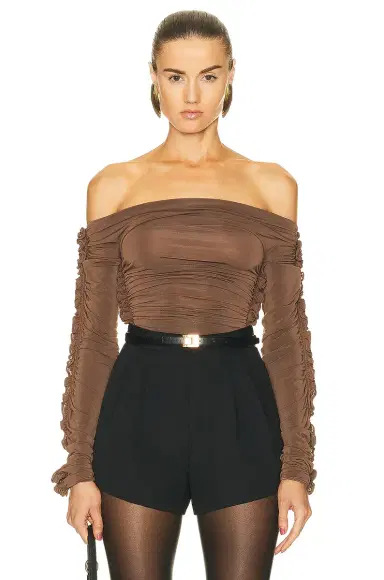 Saint Laurent Off the Shoulder Bodysuit | Thumbnail 1 Saint Laurent Off the Shoulder Bodysuit | Thumbnail 1