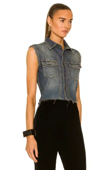 Saint Laurent Cropped Sleeveless Denim Shirt | Thumbnail 2 Saint Laurent Cropped Sleeveless Denim Shirt | Thumbnail 2