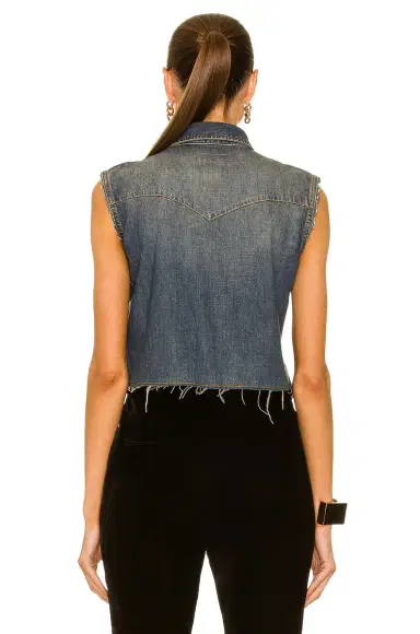 Saint Laurent Cropped Sleeveless Denim Shirt | Thumbnail 3 Saint Laurent Cropped Sleeveless Denim Shirt | Thumbnail 3