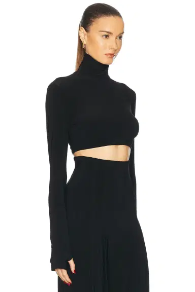 Norma Kamali Cropped Slim Fit Long Sleeve Turtleneck Top | Thumbnail 2 Norma Kamali Cropped Slim Fit Long Sleeve Turtleneck Top | Thumbnail 2
