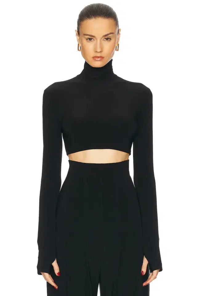 Norma Kamali Cropped Slim Fit Long Sleeve Turtleneck Top