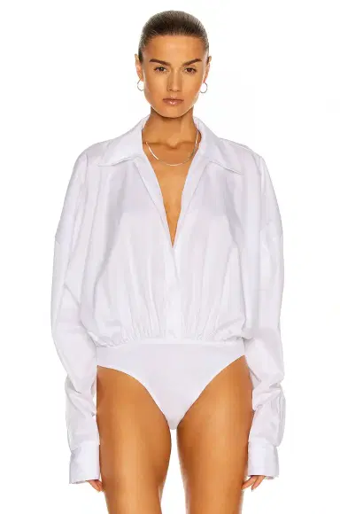 Norma Kamali Oversized Boyfriend Shirt Bodysuit | Thumbnail 2 Norma Kamali Oversized Boyfriend Shirt Bodysuit | Thumbnail 2