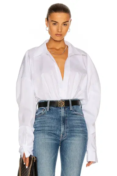 Norma Kamali Oversized Boyfriend Shirt Bodysuit | Thumbnail 1 Norma Kamali Oversized Boyfriend Shirt Bodysuit | Thumbnail 1