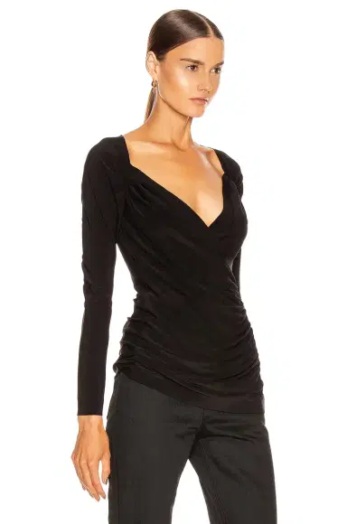 Norma Kamali Long Sleeve Sweetheart Side Drape Top | Thumbnail 2 Norma Kamali Long Sleeve Sweetheart Side Drape Top | Thumbnail 2