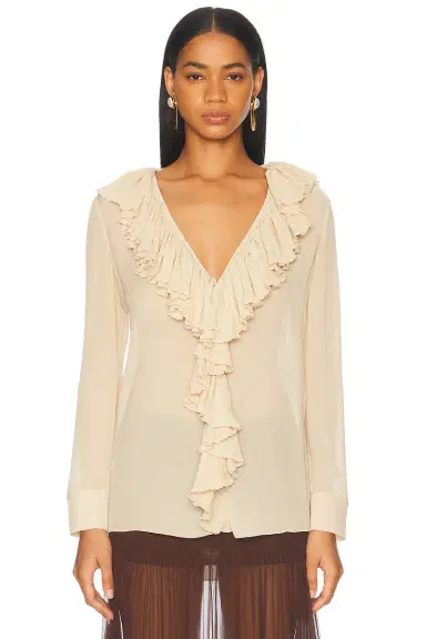 Saint Laurent Long Sleeve Ruffle Blouse | Thumbnail 1