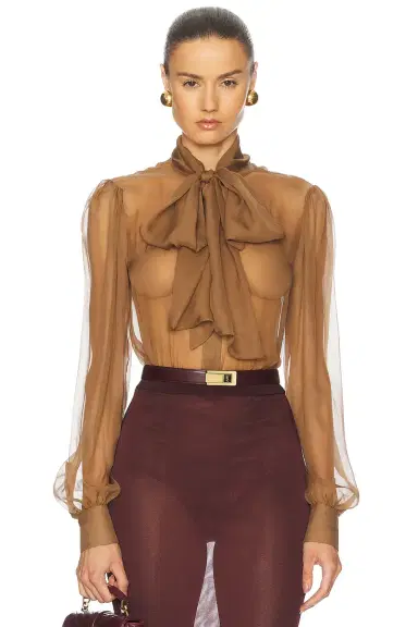 Saint Laurent Sheer Long Sleeve Blouse | Thumbnail 1 Saint Laurent Sheer Long Sleeve Blouse | Thumbnail 1
