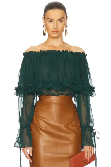 Saint Laurent Sheer Off The Shoulder Blouse | Thumbnail 1 Saint Laurent Sheer Off The Shoulder Blouse | Thumbnail 1
