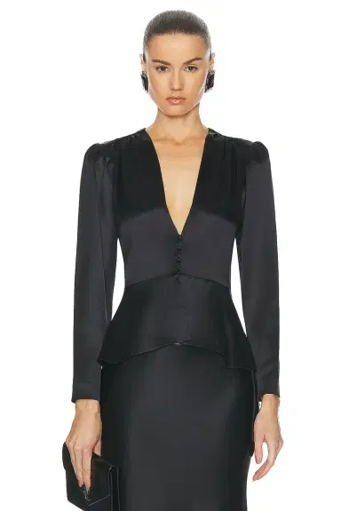 Saint Laurent Satin Long Sleeve Blouse | Thumbnail 1