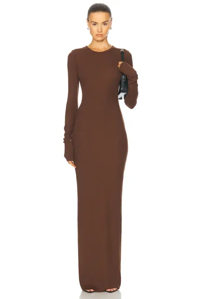Eterne Long Sleeve Crewneck Maxi Dress