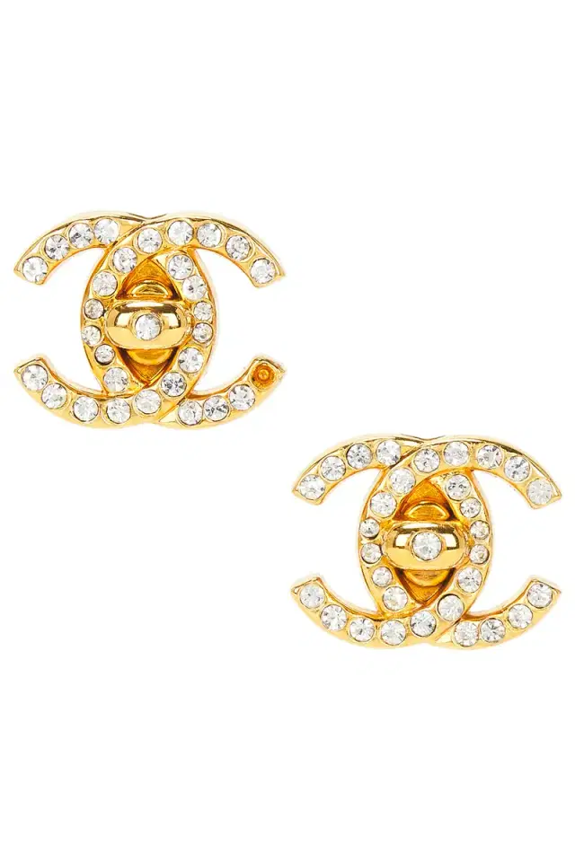 Chanel 1996 CC Rhinestone Turnlock Clip-On Earrings
