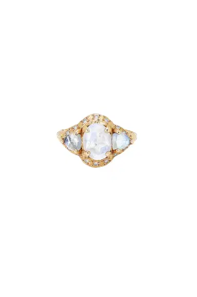 LOGAN HOLLOWELL Queen Triple Goddess Trillion Moonstone Ring | Thumbnail 1