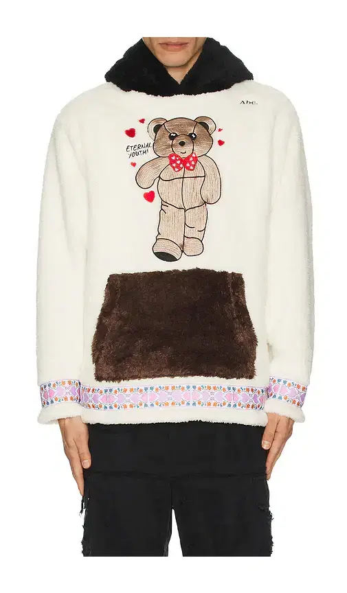 Advisory Board Crystals Bear Patch Boa Fleece Pullover Hoodie